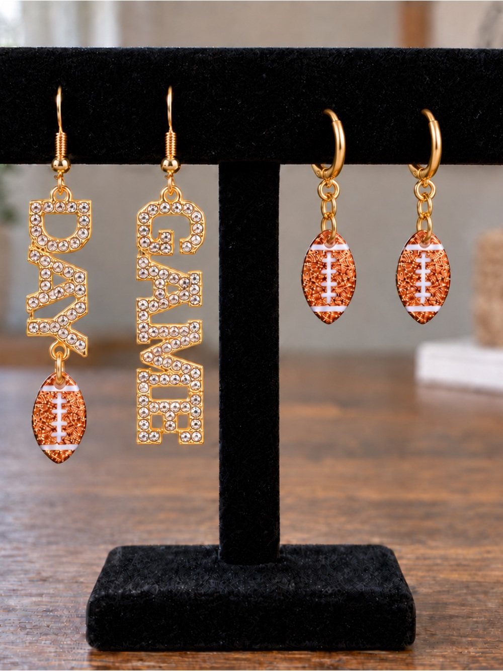 Gold Plated Orange Football Dangle Earrings